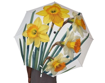 March Birthday Yellow Daffodil Floral Umbrella | Foldable Rain Parasol