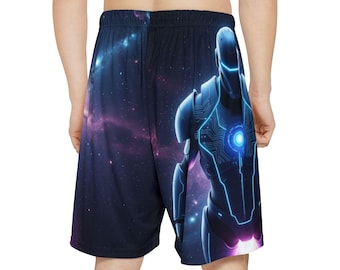 Neon Space Cyborg Shorts, Athletic All-Over Print