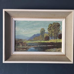 Antique original oil on board of a beautiful river and countryside scene W16.5&quot; x H 12.5&quot;