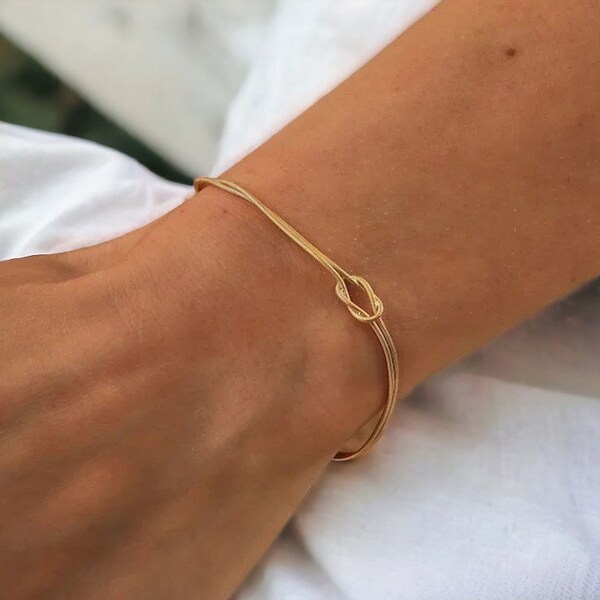 Pulsera de nudo de amor de oro de 14K, pulsera de parejas, pulseras de mejores amigos, joyería de amistad delicada, pulsera de oro, pulsera minimalista