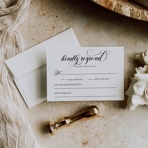 Carte RSVP avec demande de chanson, carte-réponse, modèle modifiable, carte RSVP imprimable, carte-réponse de mariage, insert de mariage - 001