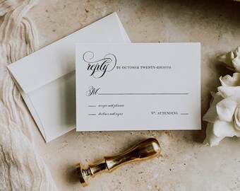 Modern RSVP Card, Simple Wedding Response Card, Wedding Insert, Minimalist RSVP Card, Wedding Reply Card, Editable Template - 001