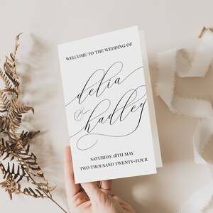 Modern Wedding Program Template, Modern Order of Service, Folded Minimalist Wedding Program Template, Church Program Wedding, Editable - 002