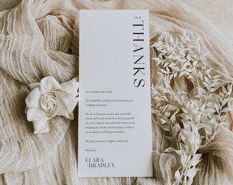 Configuração de local Obrigado, Nota de guardanapo de agradecimento, Cartão de agradecimento minimalista, Mesa de casamento, Obrigado para impressão, Modelo editável - 004