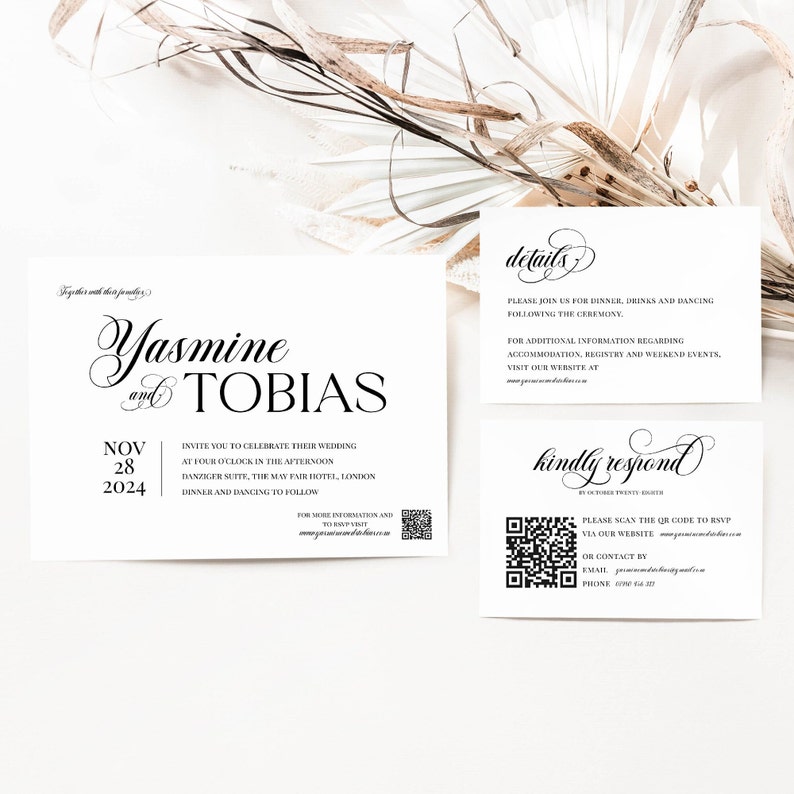 Printable Invitation With QR Code, Minimalistic Wedding Invitation ...