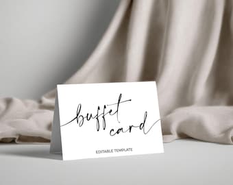 Buffet Card Template Printable, Editable Food Label Cards, Instant Download, Wedding Table Sign, DIY Buffet Tags, Folded Tent Cards - 011