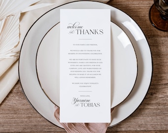 Mesa de casamento, obrigado, nota de guardanapo de agradecimento, cartão de agradecimento minimalista, configuração de lugar, obrigado para impressão, modelo editável - 001