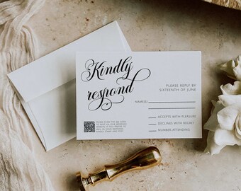 QR Code RSVP Card, Elegant Wedding Reply Card, Minimalist Wedding Response Card, Wedding Insert, Editable Template, RSVP Postcard - 003