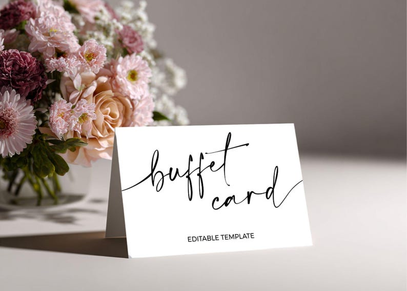 Script Text Buffet Buffet Card Template Printable, Editable Food Label Cards, Instant ...