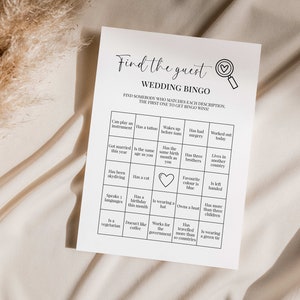 Bingo "Encuentra al Invitado", Juego para Conocerse, Juego Divertido para Parejas, Juegos de Recepción, Tarjeta de Juego Minimalista para la Ducha - 005