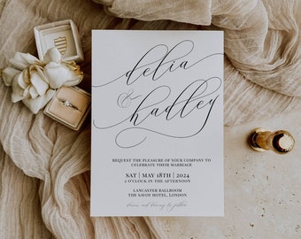 Modern Wedding Invite, Minimalist Wedding Invitation, Simple, Editable Template, Instant Download, Printable Invite - 002