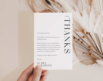 Thank you Place Card, Wedding Thank You Note Template, Instant Download Thank You Card Minimal, Printable Modern Wedding Thank You - 004