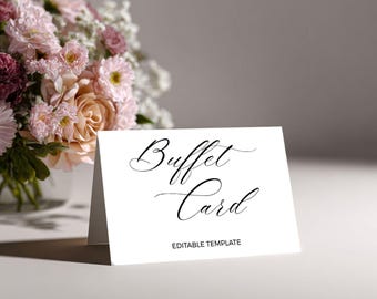 Buffet Card Template Printable, Editable Food Label Cards, Instant Download, Wedding Table Sign, DIY Buffet Tags, Folded Tent Cards - 011