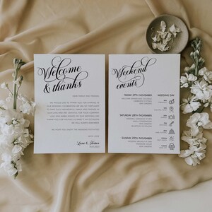 Wedding Weekend Events, Wedding Timeline Template, Wedding Itinerary, Welcome Note, Elegant Welcome Letter, Wedding Order of Events - 003