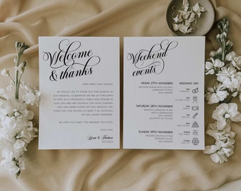 Wedding Weekend Events, Wedding Timeline Template, Wedding Itinerary, Welcome Note, Elegant Welcome Letter, Wedding Order of Events - 003