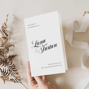 Elegant Wedding Program Template, Order of Service, Folded Minimalist Wedding Program Template, Church Program Wedding, Editable - 003
