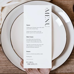 Simple Menu Template Instant Download, Modern Wedding Menu, Wedding Menu Template, Minimalist Wedding Menu, Printable Wedding Menu - 004