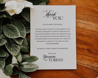 Thank you Place Card, Wedding Thank You Note Template, Instant Download Thank You Card Minimal, Printable Modern Wedding Thank You - 001