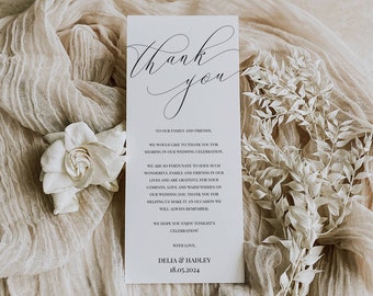 Configuração de local Obrigado, Nota de guardanapo de agradecimento, Cartão de agradecimento moderno, Mesa de casamento, Obrigado para impressão, Modelo editável - 002