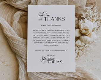 Wedding Thank You Card, Thank you Cards Wedding Place Setting, Printable Thank You Place Setting with Names, Guest Thank You Card - 001