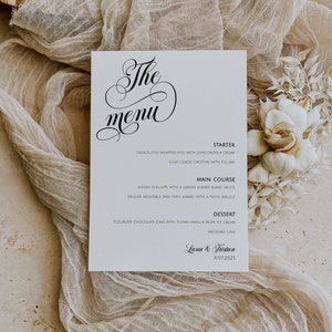 Elegant Wedding Menu, Simple Menu Template Instant Download, Wedding Menu Template, Minimalist Wedding Menu, Printable Wedding Menu - 003