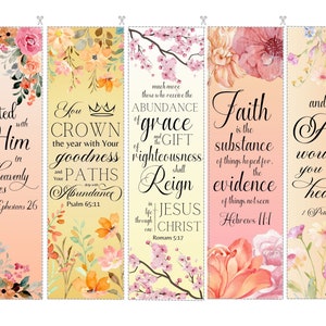 May include: Set of four floral bookmarks with inspirational quotes and bible verses. The bookmarks feature watercolor flowers in shades of pink, yellow, and orange.