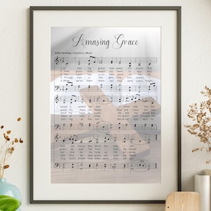 Hymn Christian Printable Cross Artwork Amazing Grace Printable Download Hymn Sheet Music Download Gift for Dad Christian Wall Art Office