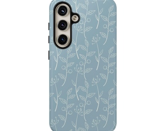 Blue Floral Tough Phone Case: Dual Layer Protective Cover