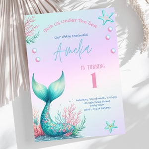 Editable Mermaid Tail Birthday Invitation,  Mermaid Under The Sea Birthday Invite, Girl Mermaid Birthday Party Theme, Instant Download