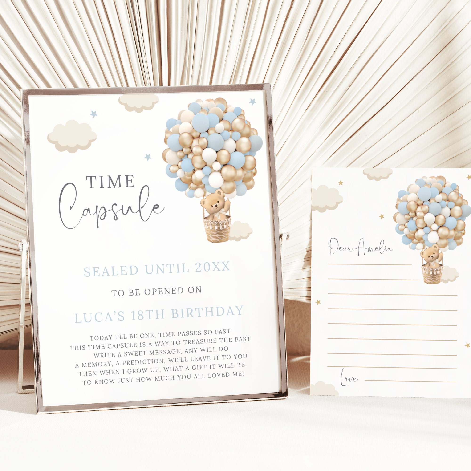 Editable 1st Birthday Party Time Capsule Sign, Beary Theme, Blue Boy ...