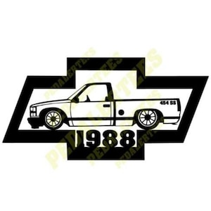 1988 Chevy Silverado Short bed 454 SVG PNG.  Chevy Silverado 454 in Bowtie.  Digital Download for Cricut, Silhouette.