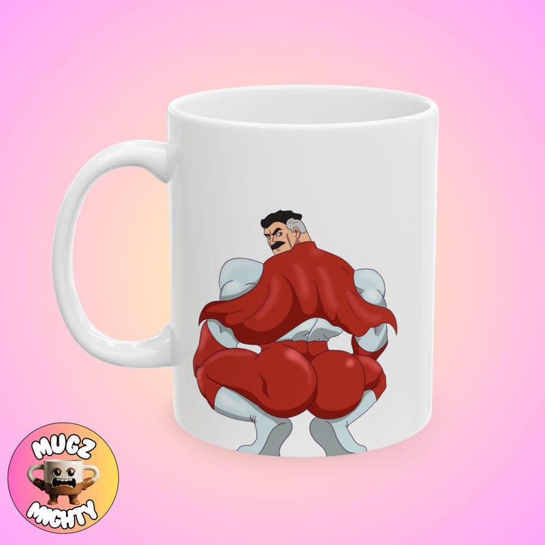 Taza con meme invencible de Thicc Omniman, divertida, tendencia, regalo moderno, tonto, café desquiciado, peculiar, arte minimalista personalizado, decoración única para el hogar personalizada imagen 1