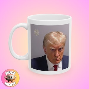 Trump Mugshot-mugg, rolig mugg, mememugg, fånig mugg, modern mugg, presentidé, självmedveten, kaffeälskare, udda mugg, personlig mugg, 30 cl
