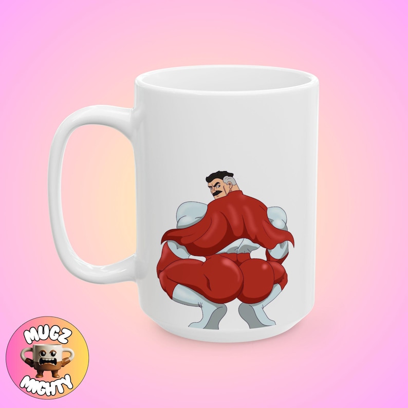 Taza con meme invencible de Thicc Omniman, divertida, tendencia, regalo moderno, tonto, café desquiciado, peculiar, arte minimalista personalizado, decoración única para el hogar personalizada imagen 2