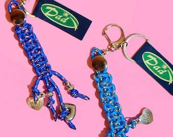 Vaderdagcadeau | Paracord-sleutelhanger met kralen voor papa | Verjaardagscadeau voor hem | Keyring parachutetouw sleutelhanger heren