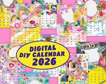 Aangepaste fotokalender 2026 | Bewerk je eigen afdrukbare Kpop-merchandise | Sjabloon voor Y2K esthetische lijst | Digitaal plakboek | Gepersonaliseerde cadeau