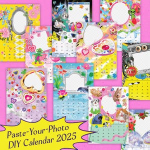 2025 DIY druckbarer digitaler Kalender - niedliche, bunte & schrullige Paste-Your-Photo-Vorlagen | Ideal für K-POP Custom