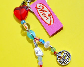 Moederdagcadeau | Schattige moedersleutelhanger met kralen | Verjaardagscadeau voor haar | Uniek Y2K-sleutelhangersleutelkoord met kralen