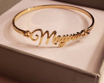 Custom Bangle Bracelet - Custom Name Bracelet - Name Bangle - Personalized Bangle - 18k Gold Name Bangle - Mothers Day gift
