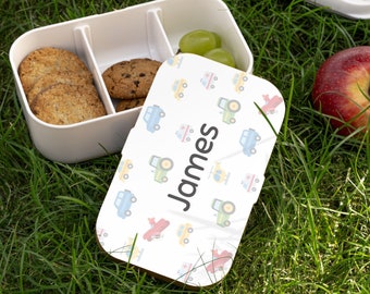 Personalized Kids Bento Box: Fun Prints For Fresh Meals On-the-Go BPA Free Silicone and Wooden Bento Box