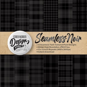 Noir Black Plaid Patterns: Seamless Digital Paper Bundle (12 Original Designs, JPEG, Instant Download)