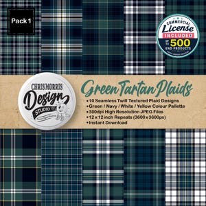 Naadloos groen tartanpatroon bundelpakket 1 (10 originele ontwerpen, direct te downloaden)