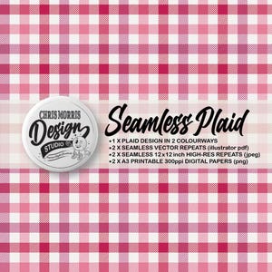 Seamless Gingham Plaid Check Vector Pattern, 2 colourways Pink & Lilac, Digital Paper, Backgrounds, Commercial Use. Instant Download