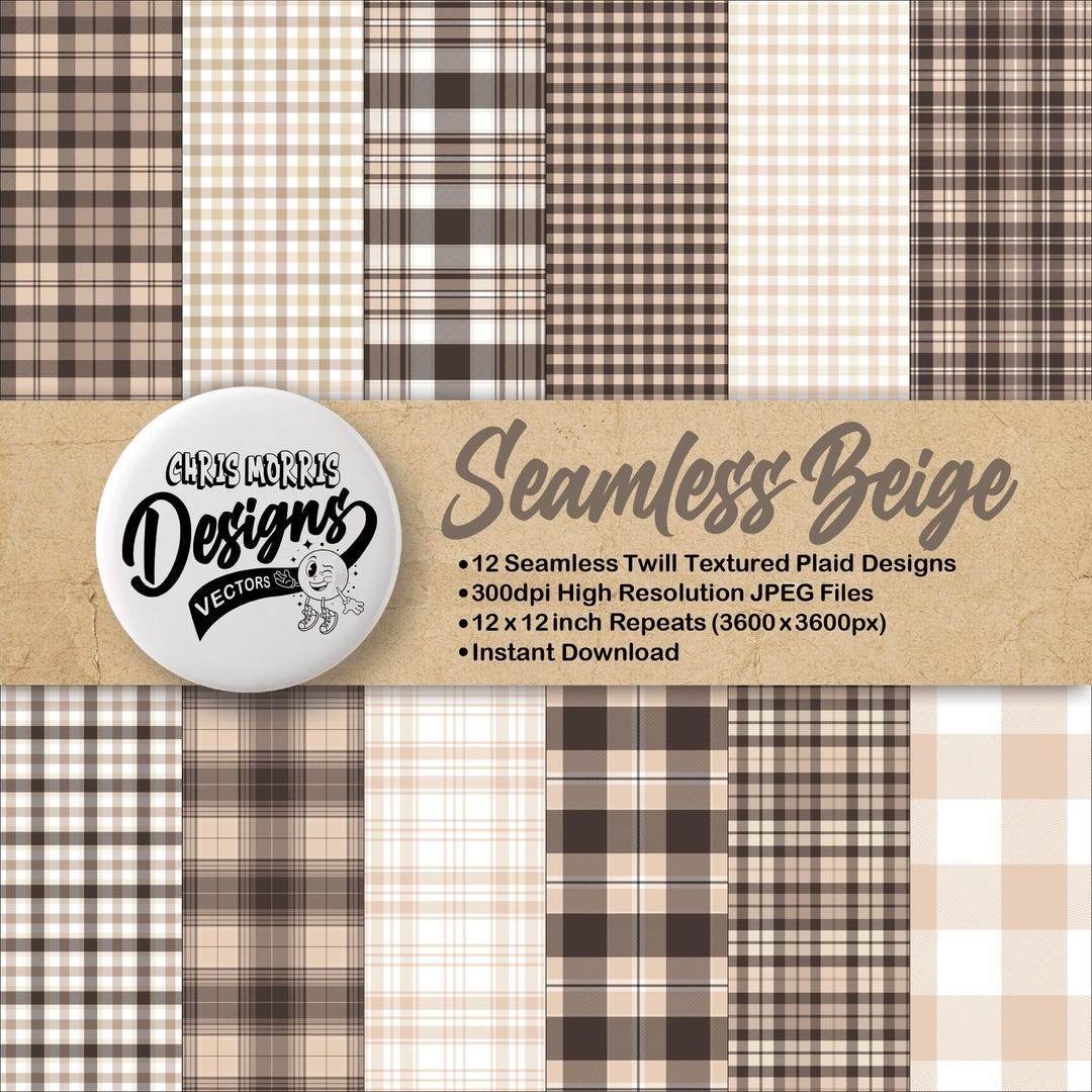 Seamless Beige Plaid Check Patterns, Digital Paper Bundle, Assorted ...