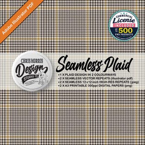 Seamless Prince of Wales Houndstooth Plaid Vector Repeat Pattern, Heritage Gold & Dusty Blue, Instant Download