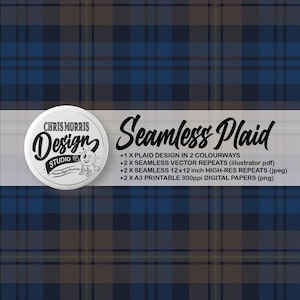 Seamless Tartan Plaid Check Vector Pattern, 2 colourways - Blue & Rust, Digital Paper, Backgrounds, Commercial Use. Instant Download