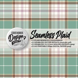 Seamless Madras Plaid Check Herringbone Vector Pattern, 2 colourways Green & Blue, Digital Paper, Commercial Use. Instant Download