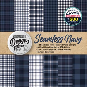 Seamless Navy Plaid Pattern Bundle (12 Original Designs, Instant Download)