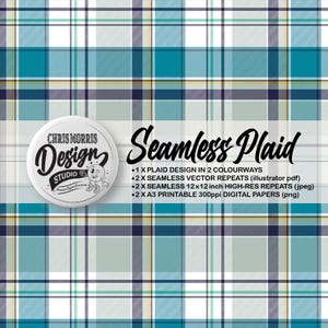 Seamless Madras Plaid Check Vector Pattern, 2 colourways Green & Red, Digital Paper, Backgrounds, Commercial Use. Instant Download