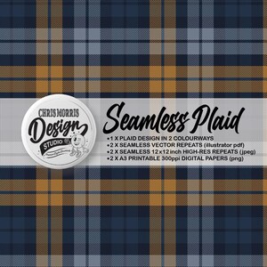 Seamless Tartan Plaid Check Vector Pattern, 2 colourways Brown & Blue, Digital Paper, Backgrounds, Commercial Use. Instant Download